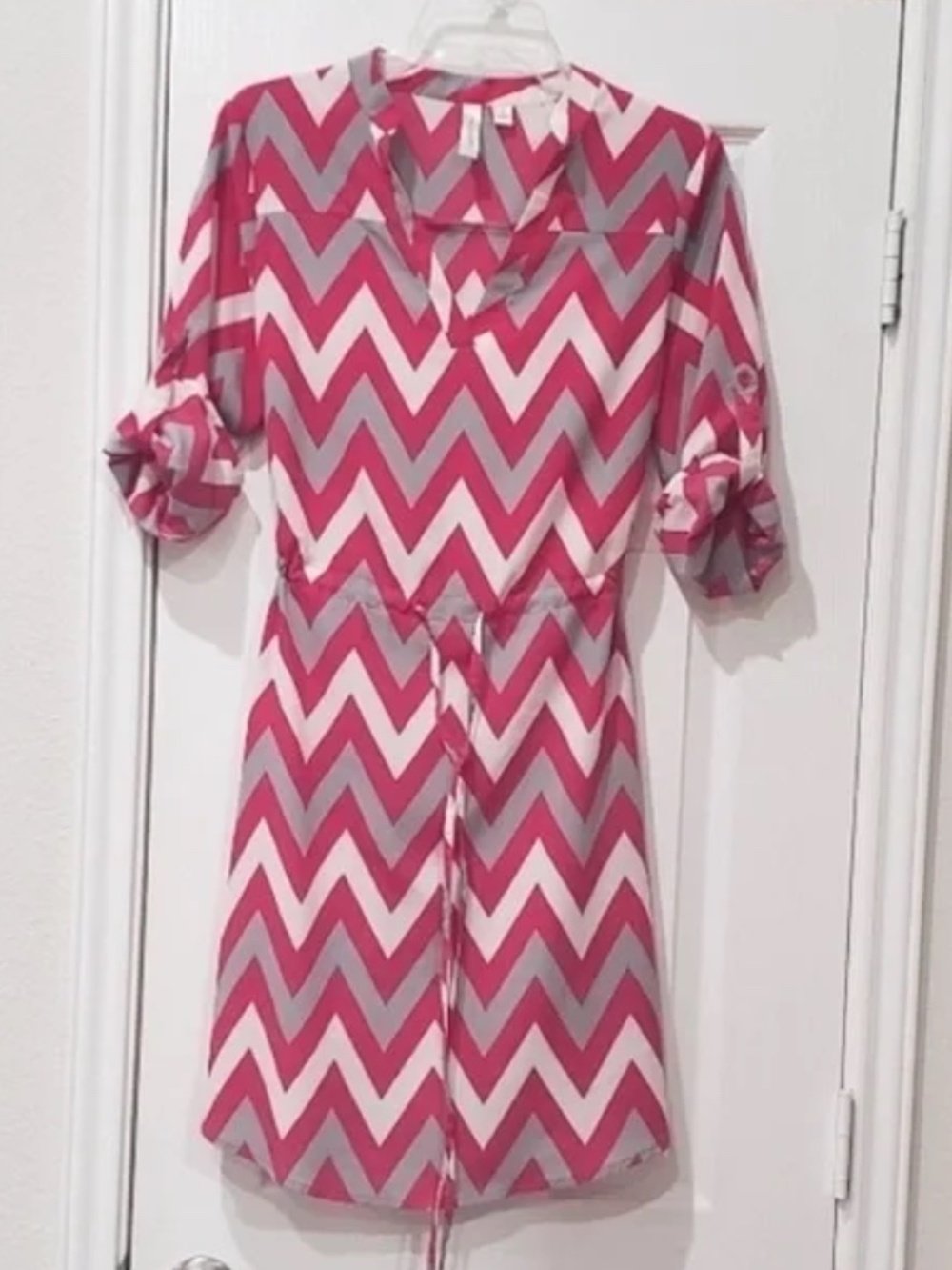 Tacera Mod Zig Zag Pattern Shirt Dress